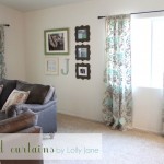 DIY Stenciled curtains with handmade clay finials and curtain rod by Lolly Jane