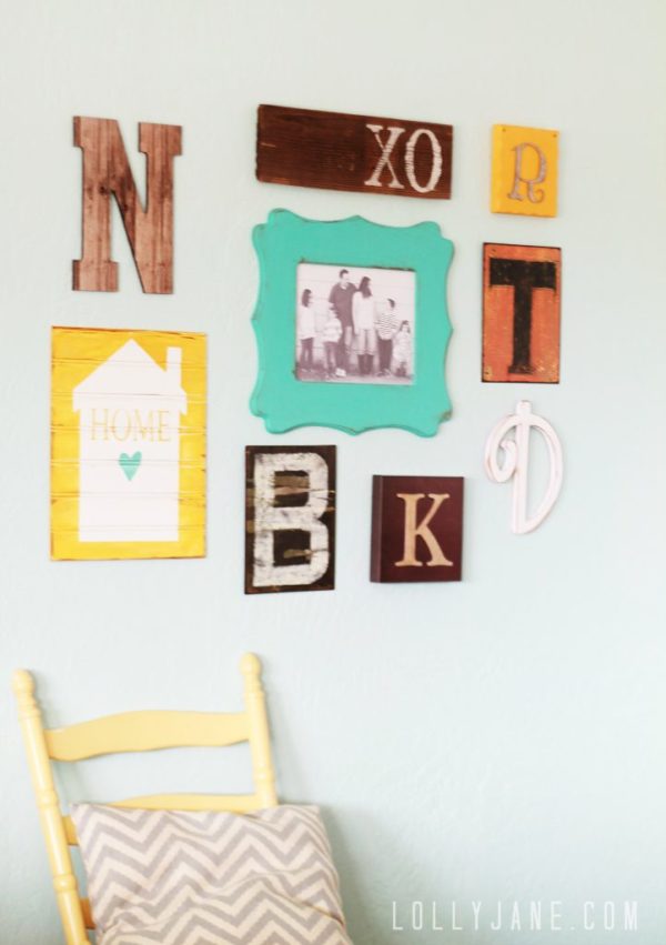 Monogram gallery wall using initials from your first names and a family pic #gallerywall #monogram