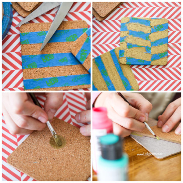 Cool tutorial to make painted cork coasters | #coasters #diy #silverandgold 