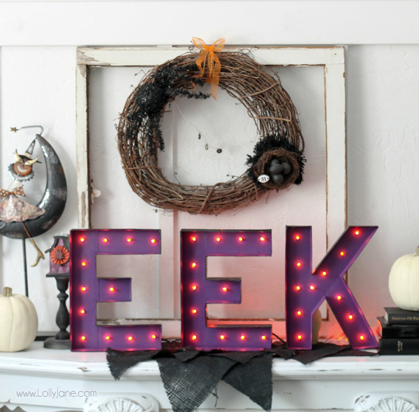 DIY Halloween Marquee "EEK" letters |lollyjane.com