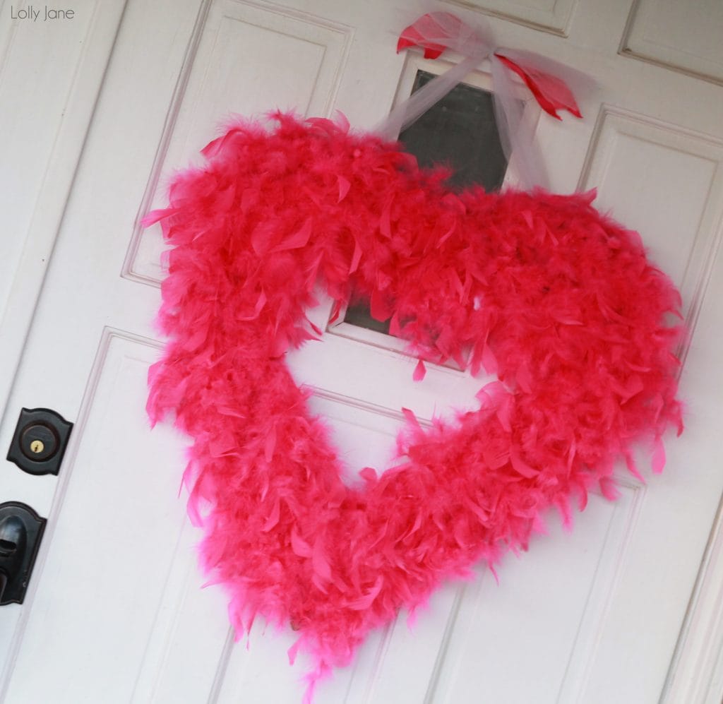 Valentine’s Day feather boa wreath