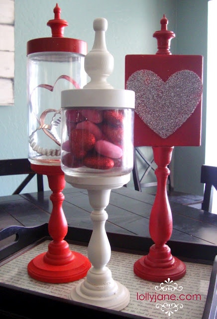 Apothocary jars and Valentines Day plaque