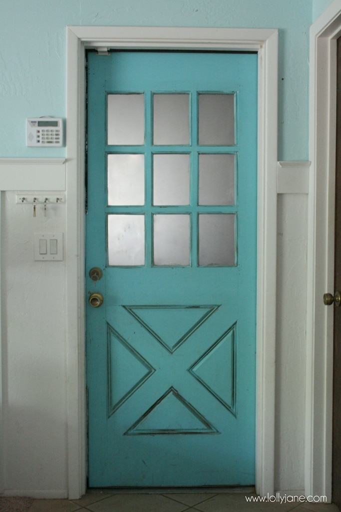 Turquoise Farmhouse Door - Sherwin Williams Paint Color White Raisins