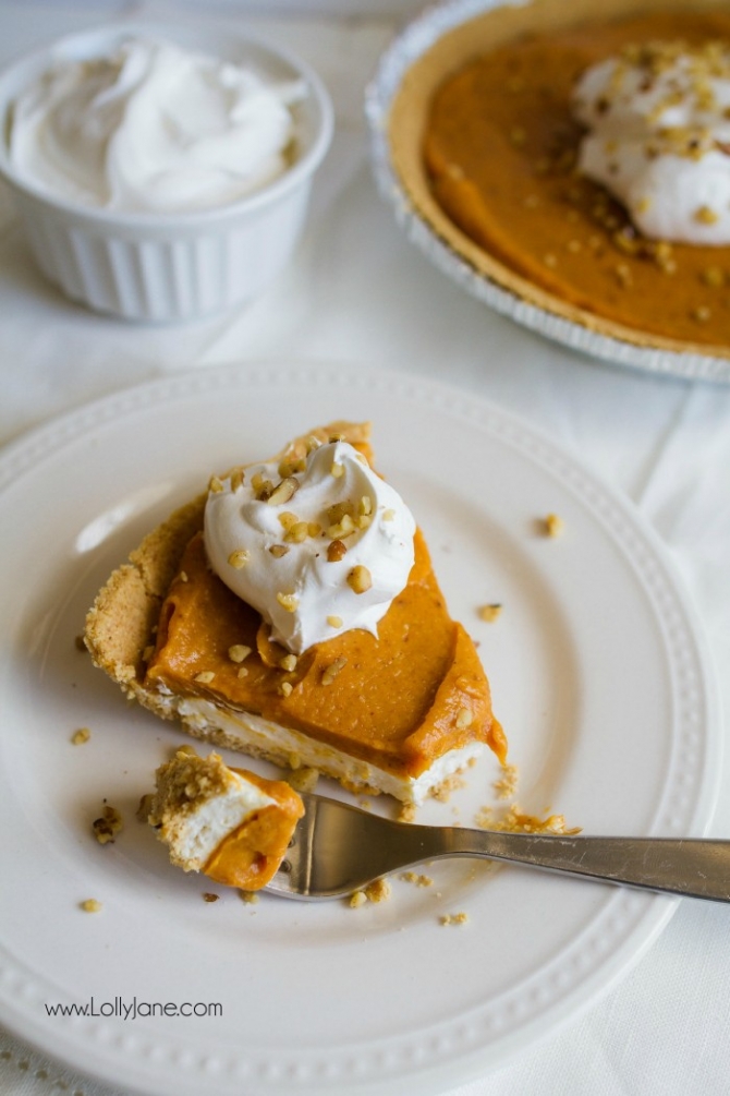 Put this sensational double layer cheesecake pumpkin pie on your fall to eat list, yum! Great Thanksgiving dessert or easy fall recipe!