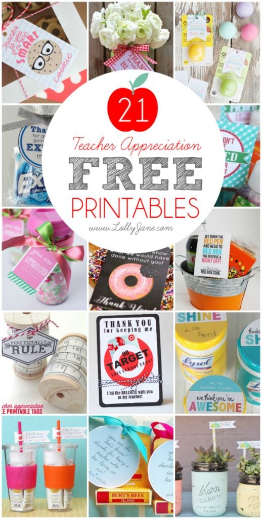 Take a look at all these ways to show your teacher you are thankful with these FREE Teacher Appreciation Printables. Affordable teacher appreciation ideas! Free teacher appreciation gift tags! LOTS of great teacher thank you ideas!