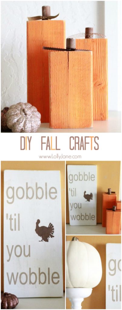 DIY: easy fall crafts! 2x4 pumpkins + Thanksgiving sign | lollyjane.com