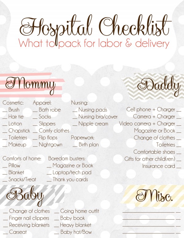 List of things to bring deals to hospital when giving birth