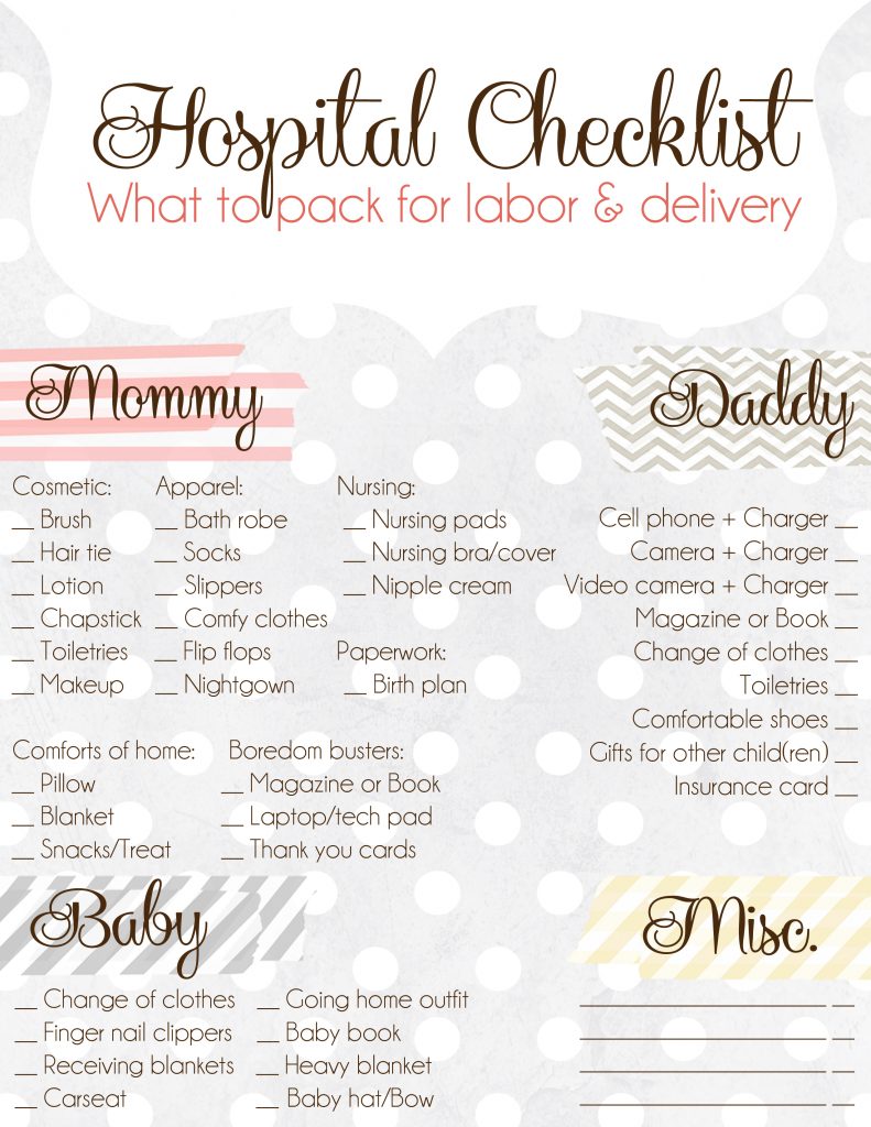 hospital checklist for delivery | free printable