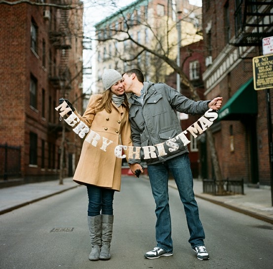 Darling couple Christmas card idea! Love this Merry Christmas banner for the perfect couple Christmas card photo! #christmascard #couplescard #couplephoto #merrychristmasbanner