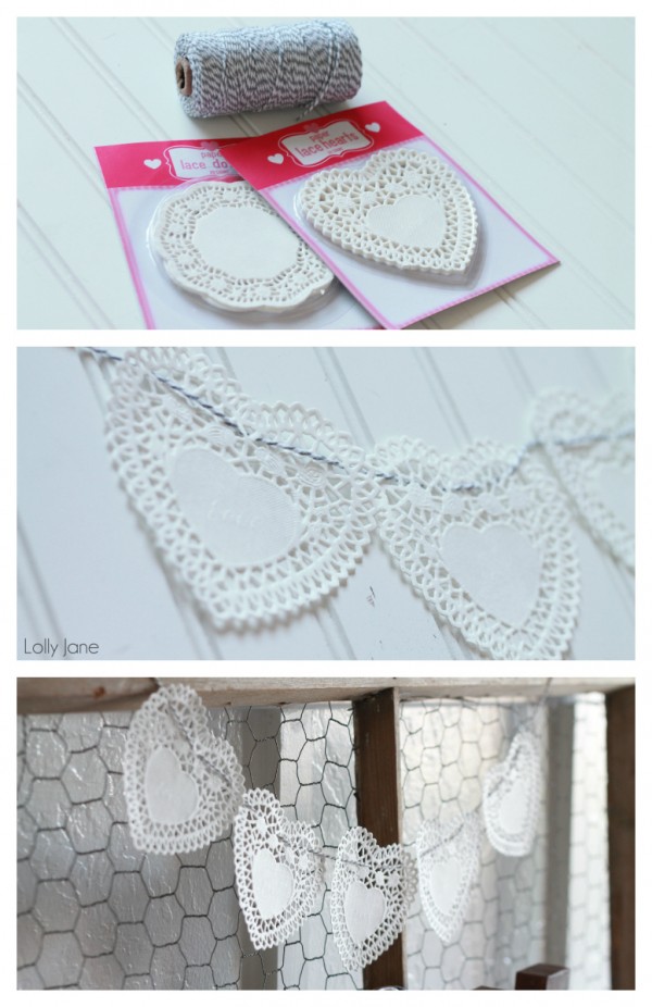 Doily Heart Bakers Twine Bunting |via Lolly Jane.com