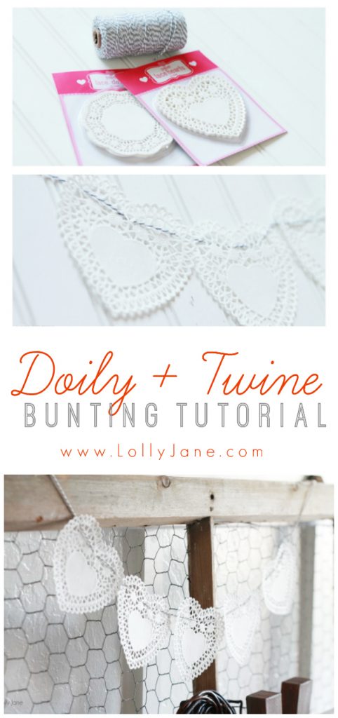 Easy doily and twine bunting tutorial. So easy to make, only 2 items needed!! (lollyjane.com)