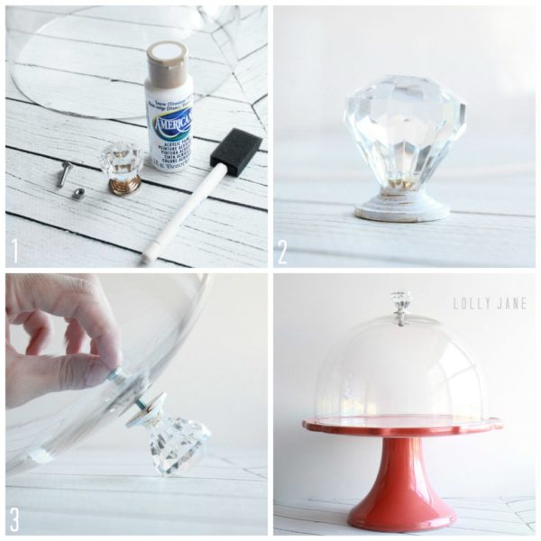 DIY cake stand dome knob handle by @LollyJaneBlog