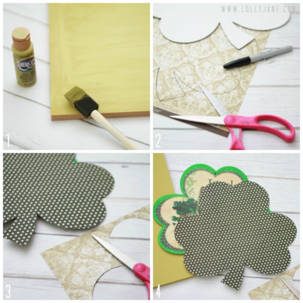 How to make your own St. Paddy's Day polka-dot shamrock wood art by @LollyJane