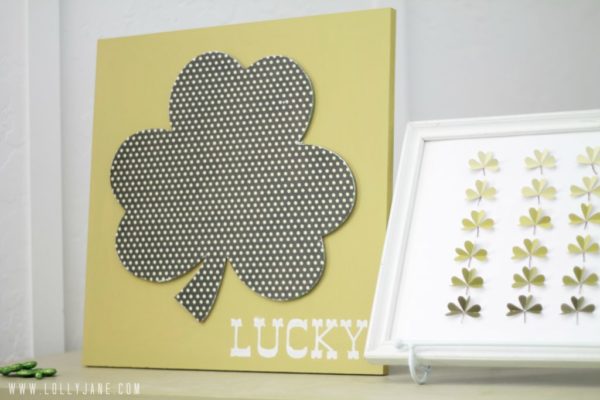 Cute DIY St. Patrick's Day shamrock polkadot wood art by @LollyJane