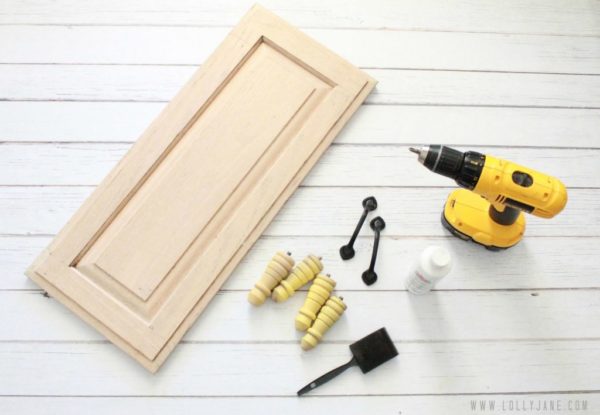 Supplies to make a cupboard serving tray by Lolly Jane