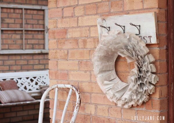 DIY vintage upcycled coat rack with wire hooks via lollyjane.com