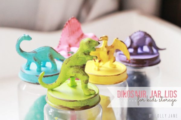 Dinosaur jar lids for kids storage | www.lollyjane.com