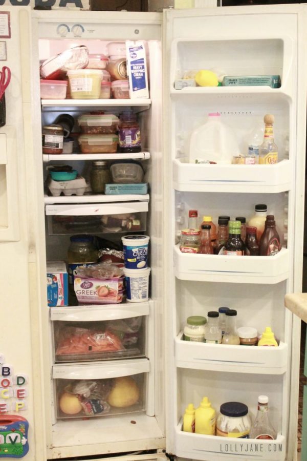 This is a gross fridge...check out the beautifully organized after! #organization #kitchencleaningtips