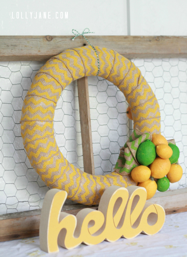 DIY chevron citrus wreath- see the full tutorial at lollyjane.com