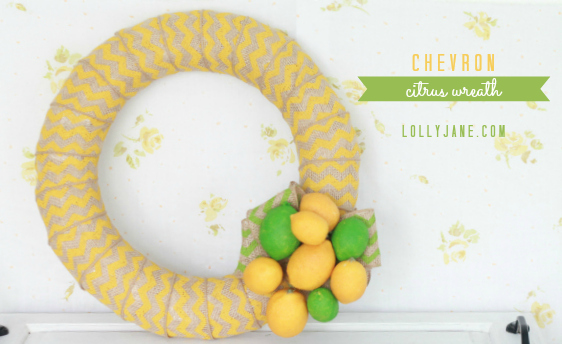 Cute chevron citrus wreath- easy tutorial via LollyJane.com