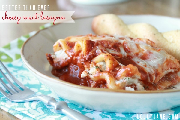 Mmmm! Get the recipe for Better than ever cheesy meat lasagna at LollyJane.com