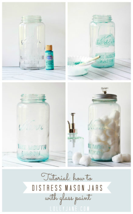 distressed glass painted mason jar