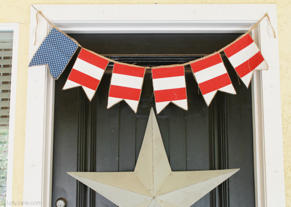 Stars & Stripes burlap and fabric banner #4thofJuly #bunting