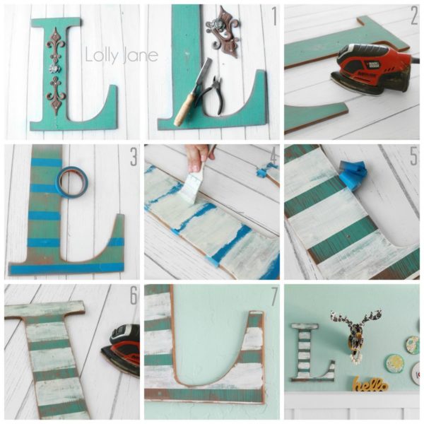 Distressed striped wall letter
