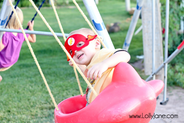 My little superhero enjoying his superhero party :)