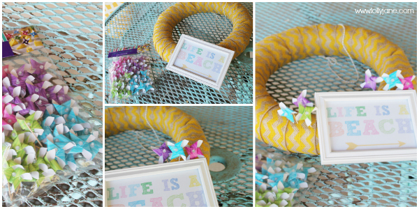 Stick pinwheels and a printable to a cute summer wreath!