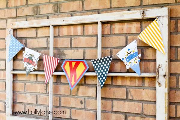 Superhero birthday party pennant 