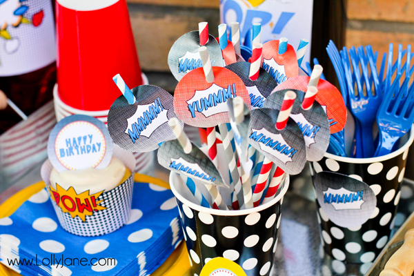 Superhero birthday party paper straws