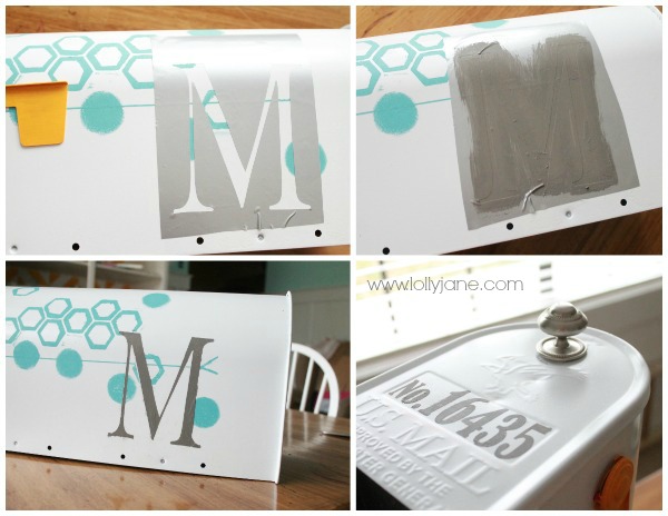 DIY monogram mailbox with vinyl used as a stencil.