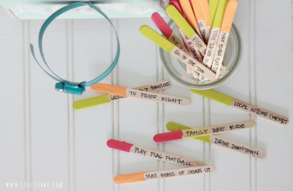 Summer boredom buster: popsicle sticks to choose what to do for the day!