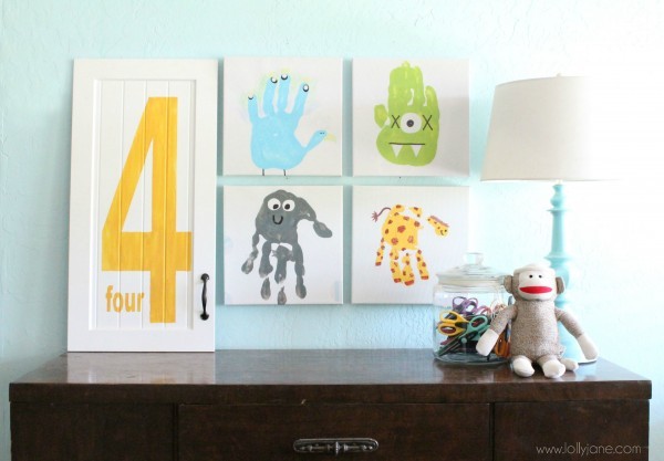 Cute way to display your kids handprint art!