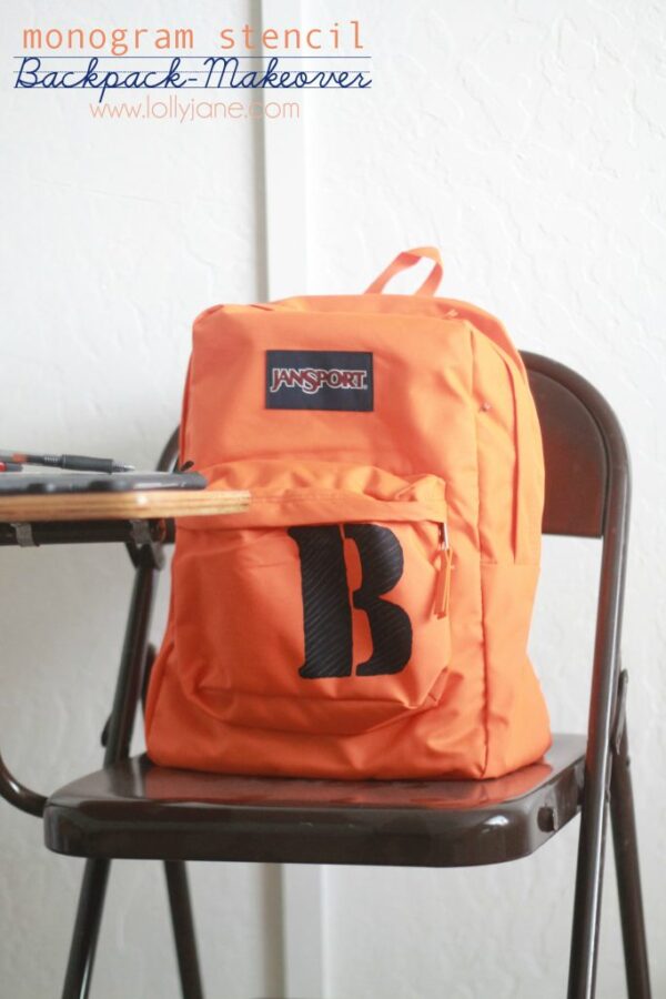 Super easy monogram stencil backpack, quick makeover!