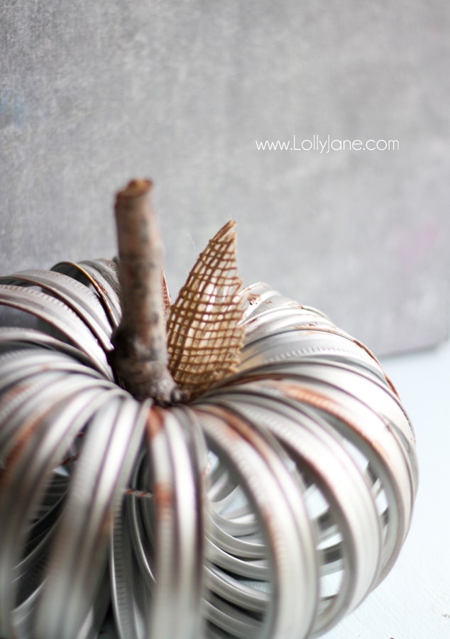 Pretty faux-aged canning ring pumpkin