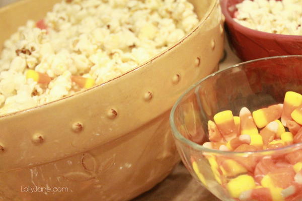 Easy candy corn popcorn mix!