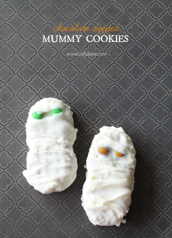 Chocolate dipped Halloween mummy cookies