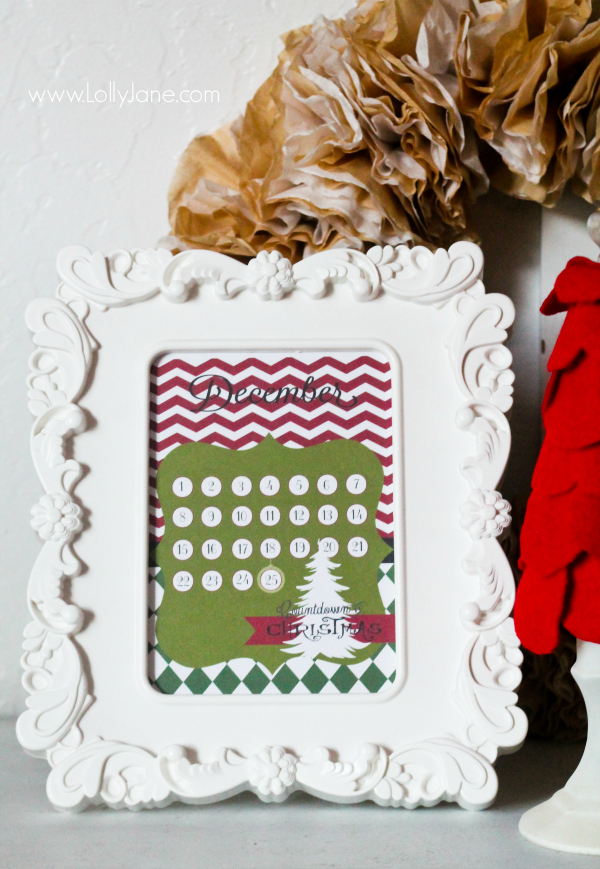 FREE printable countdown to Christmas printable by LollyJane.com