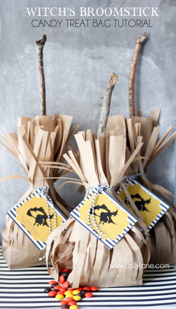 Cute and easy witch's broomstick candy treat bag tutorial #halloween