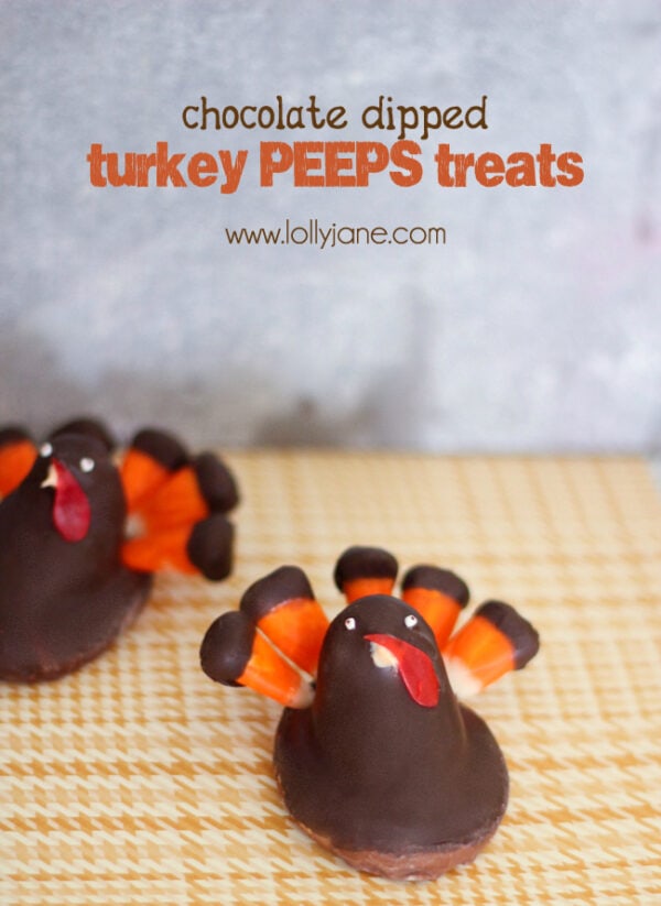 Cute chocolate dipped turkey PEEPS treats #thanksgiving