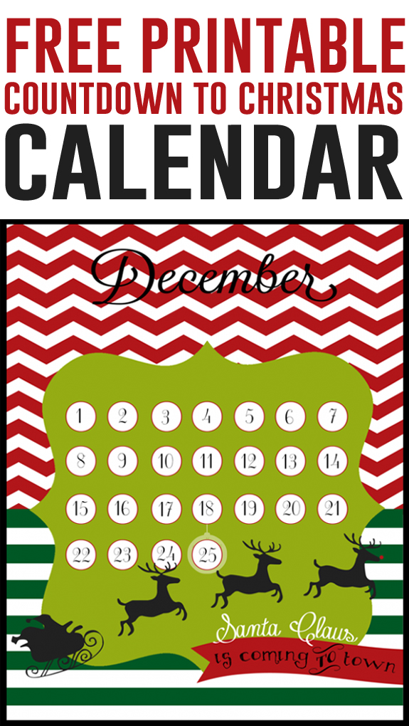 FREE printable countdown calendar to Christmas by LollyJane.com