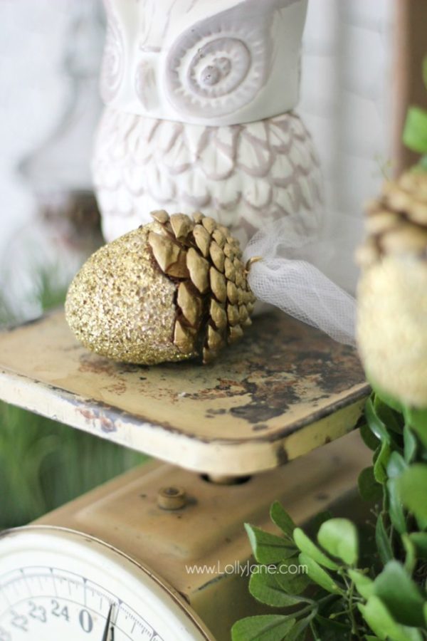 Pretty glittery acorn Christmas ornaments