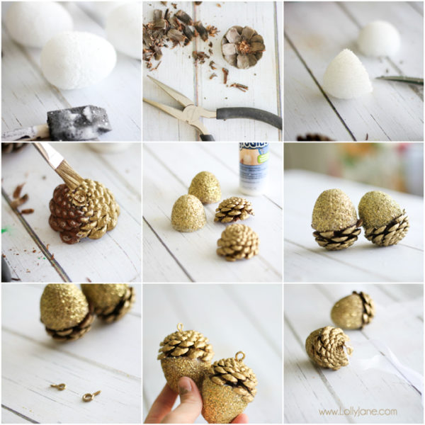 How to make pretty glittery acorn Christmas ornaments
