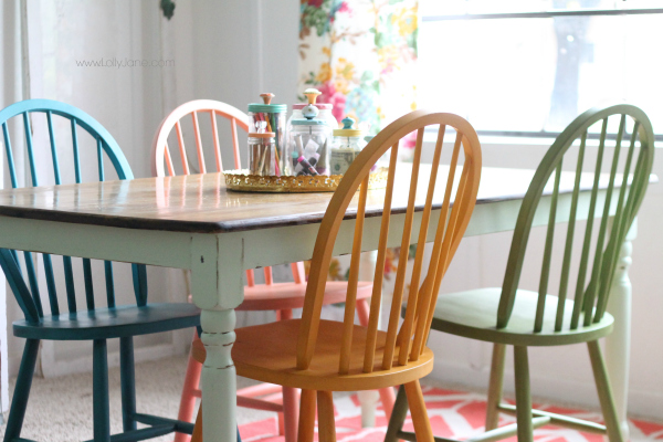 Gorgeous craft room! Link to chalky painted chair redo on www.lollyjane.com