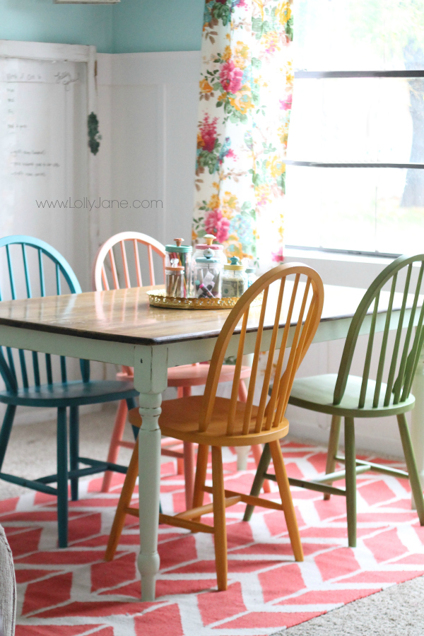 Gorgeous craft room! Link to chalky painted chair redo on www.lollyjane.com