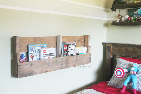 How to make a pallet bookshelf! Three cuts, that's it! #diy #palletbookshelf {www.lollyjane.com}