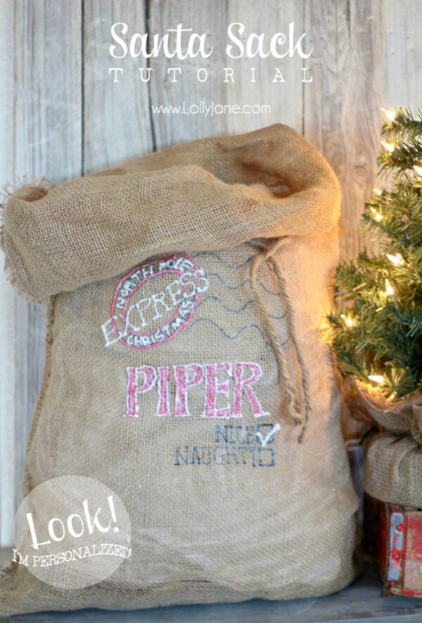 Cute personalized Santa sack to put under the tree Christmas morning