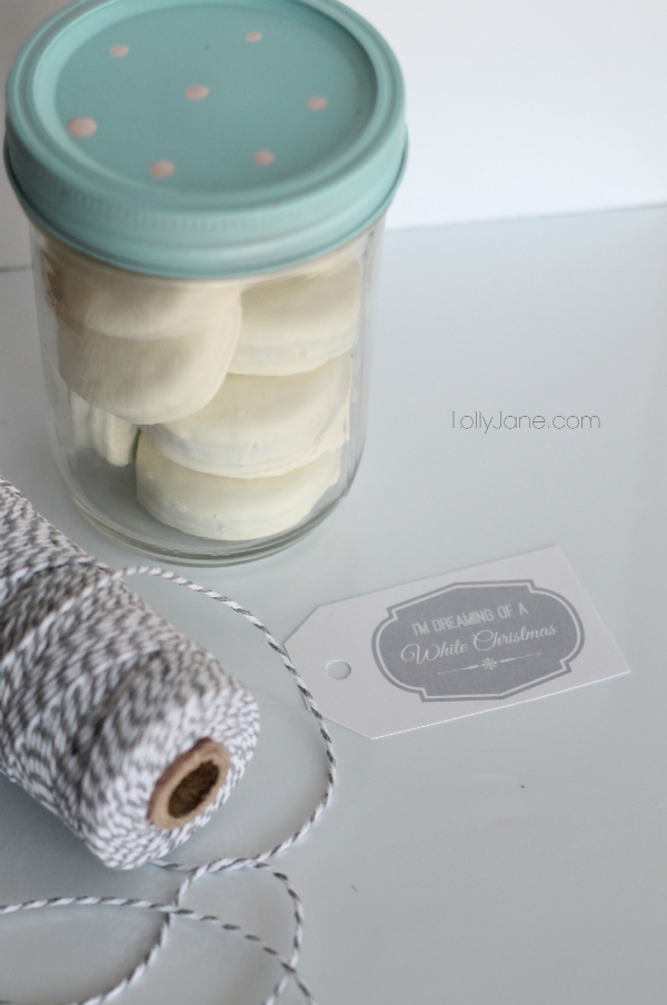 White Christmas free tags + Oreo treat jar idea! No bake!! via lollyjane.com